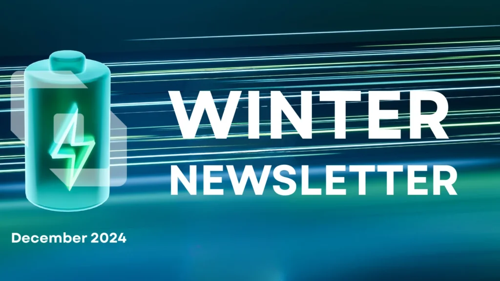 Graphic of a battery with Winter 2024 Newsletter text
